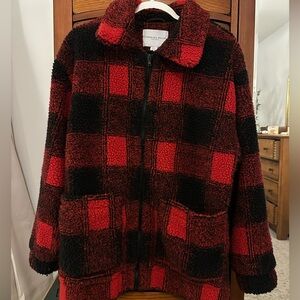 Carolina Belle Black and Red Buffalo Plaid Sherpa Jacket